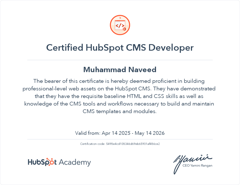 HS CMS developer certification