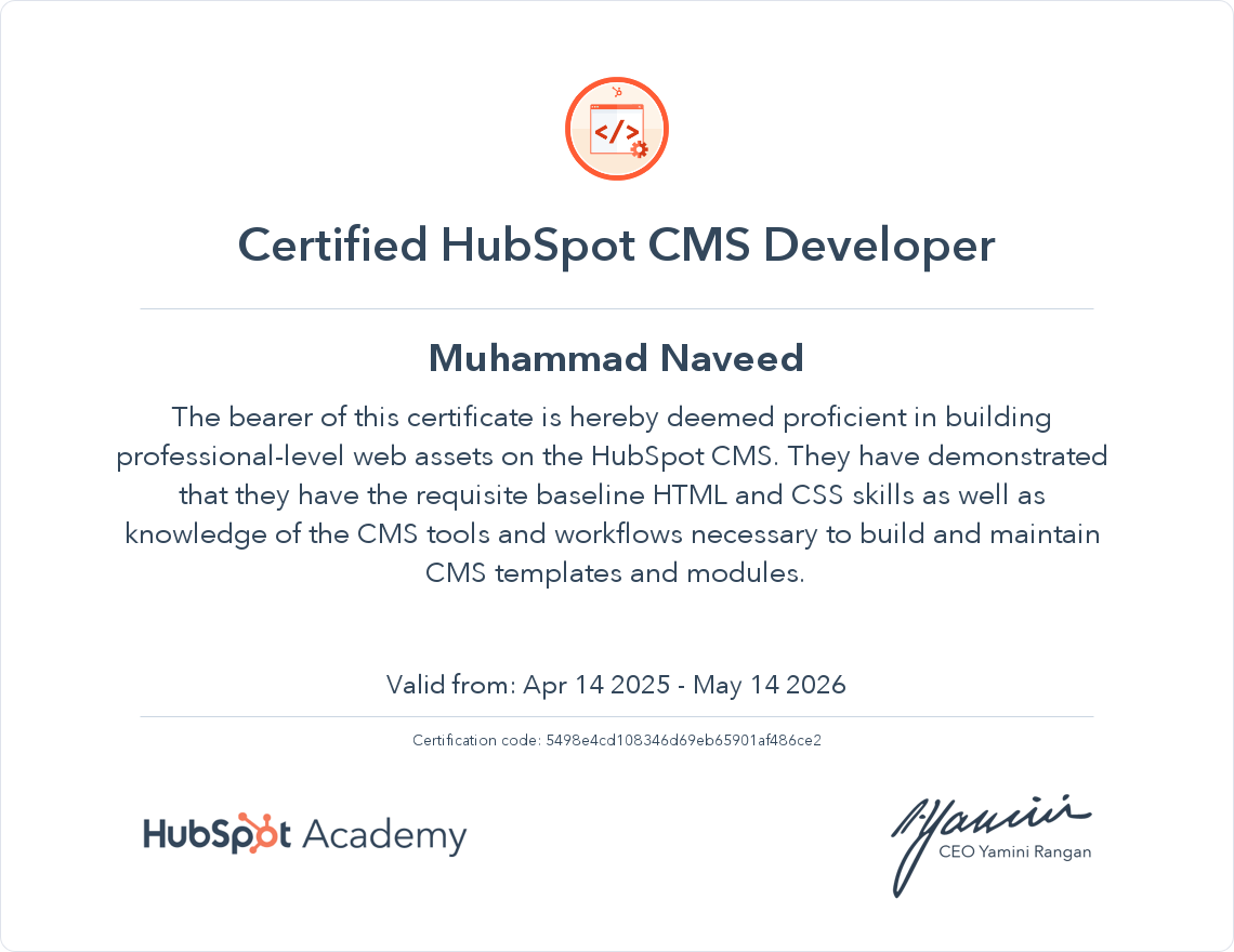 HS CMS developer certification