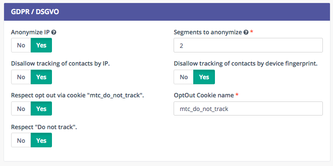 Einstellungen Mautic DSGVO-Plugin