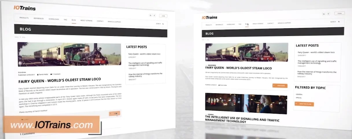 iotrans -  Zur Vermarktung der neuen EVA+-Software haben wir für HaslerRail einen umfangreichen Web-Relaunch der Plattform IOTrains konzipiert.