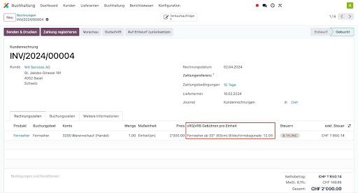Odoo Apps Entwicklung - Automatisierte Ausweisung der vRG-Gebühren